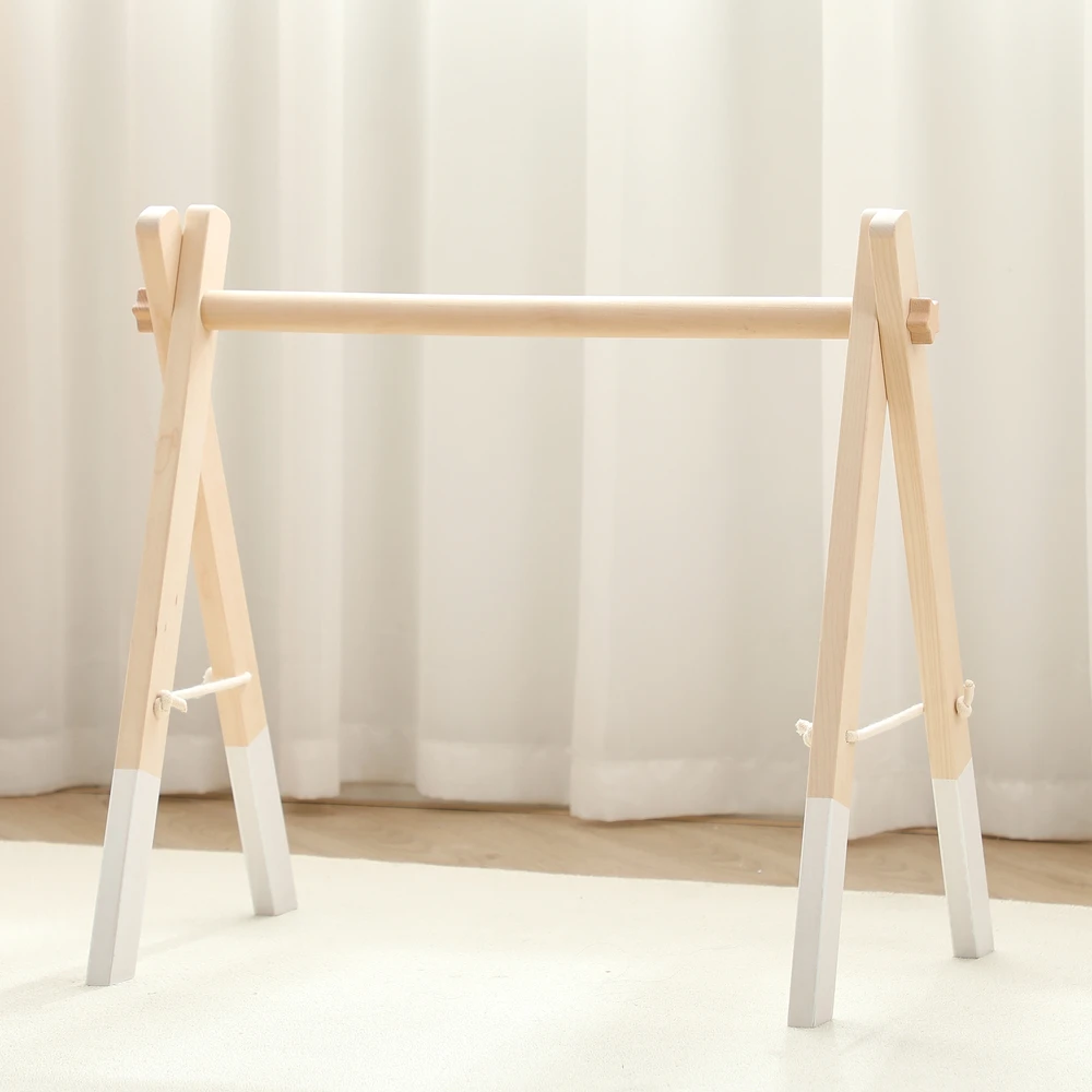 Wooden Baby Gym Frame Foldable Space Saving No Tools Assembly Lightweight 1130g Rounded Edges for Newborns