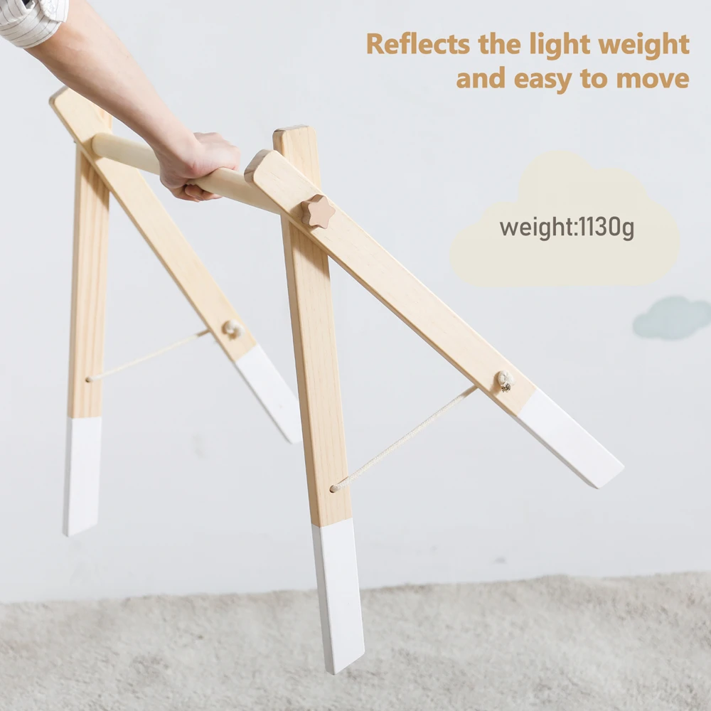 Wooden Baby Gym Frame Foldable Space Saving No Tools Assembly Lightweight 1130g Rounded Edges for Newborns