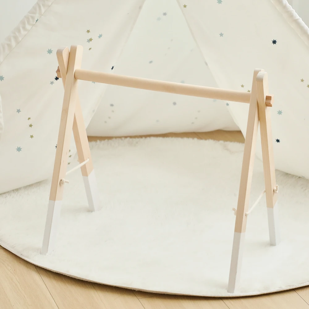 Wooden Baby Gym Frame Foldable Space Saving No Tools Assembly Lightweight 1130g Rounded Edges for Newborns