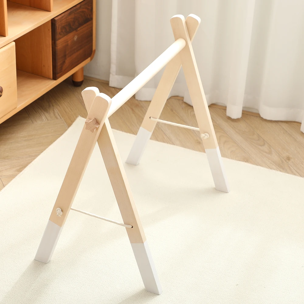 Wooden Baby Gym Frame Foldable Space Saving No Tools Assembly Lightweight 1130g Rounded Edges for Newborns