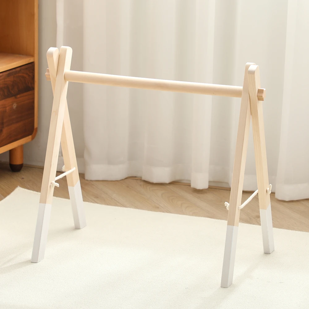 Wooden Baby Gym Frame Foldable Space Saving No Tools Assembly Lightweight 1130g Rounded Edges for Newborns
