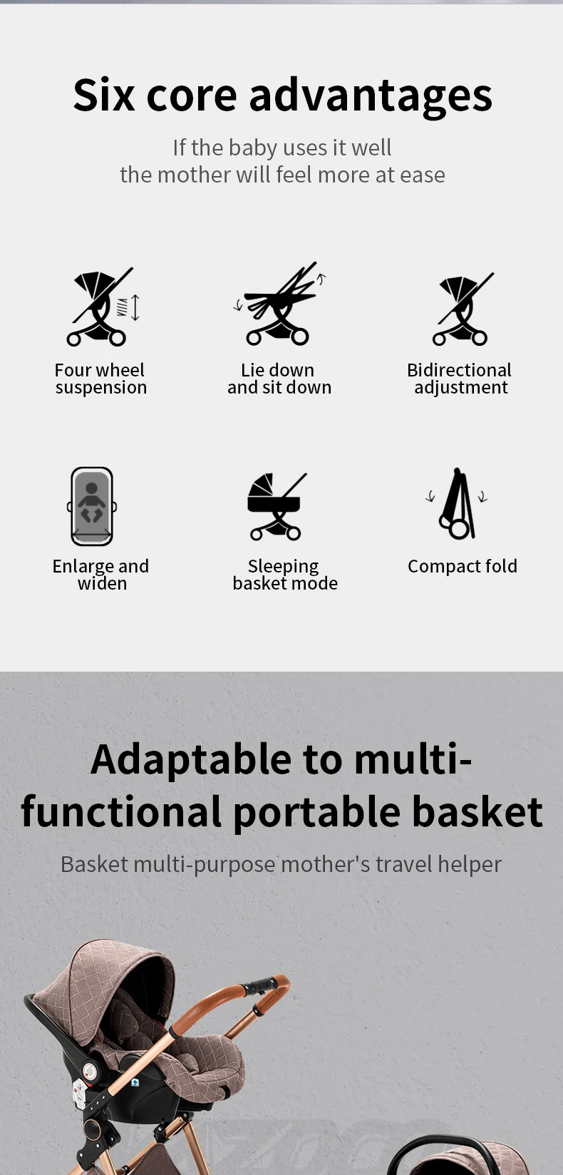 Convertible 3-in-1 Elevated View Four-Wheel Shockproof Infant Stroller, Space Saving Foldable Structure Equipped With Washable Air Circulation Mosquito Net For Daily Newborn Walking