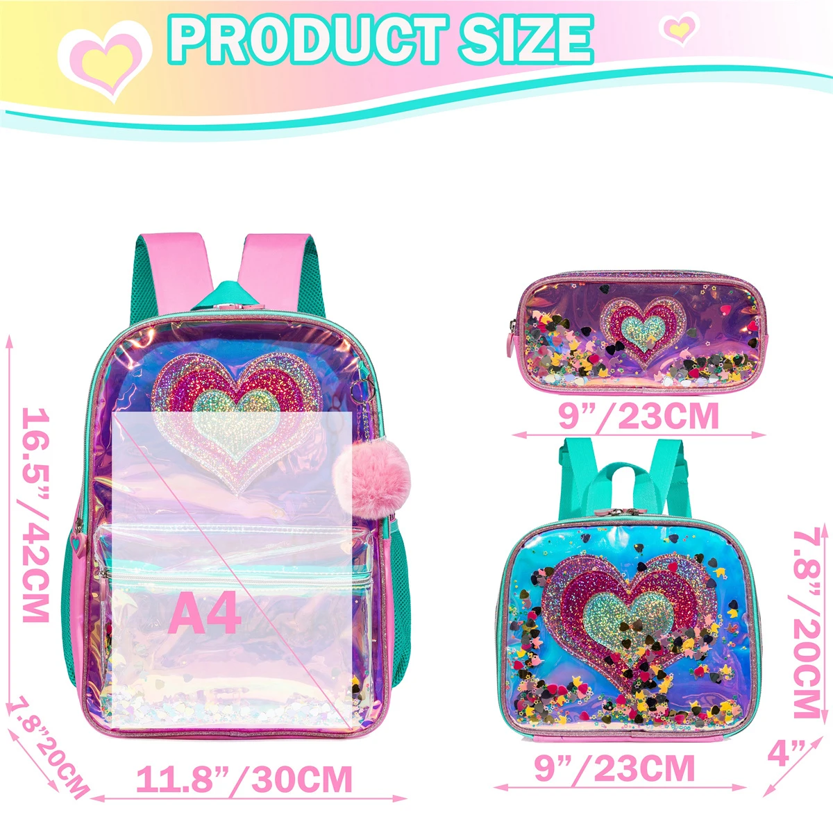 16 Inch Sequin Backpack for Girls School Bag with Lunch Box for Elementary Students Lightweight and Stylish