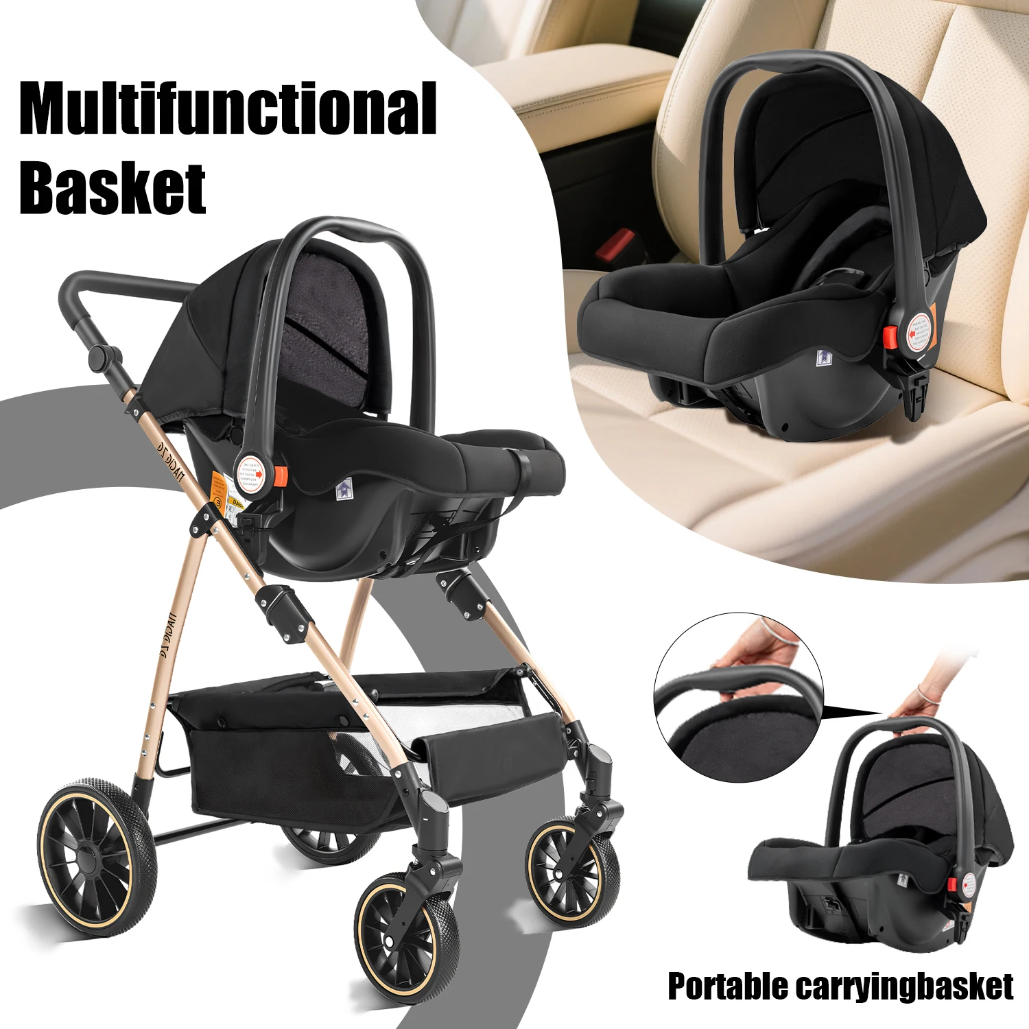 Baby Stroller 3 in 1 Stroller Lightweight Portable Travel Pram High Landscape Four Wheel Hand Push Newborn Carriage Street Fashion Mom Shop Cart