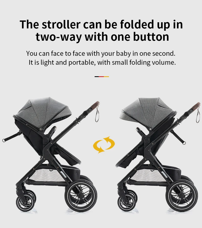 Lightweight 3-in-1 Multi-functional Baby Stroller Reclining Folding Pushchair High Landscape Baby Carriage with Storage
