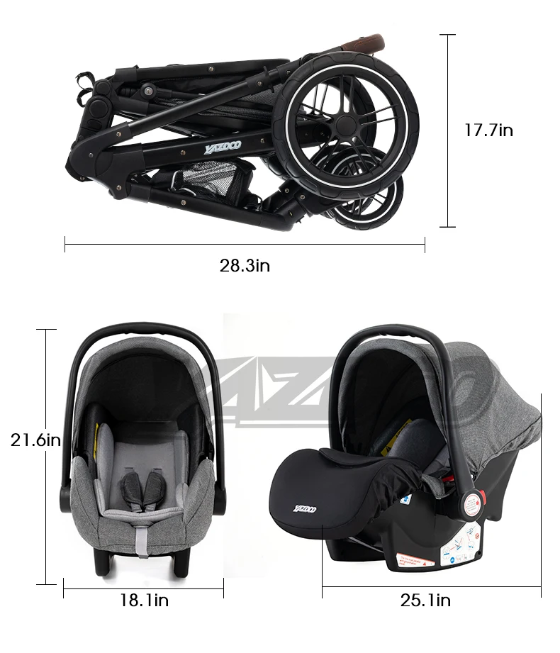 Lightweight 3-in-1 Multi-functional Baby Stroller Reclining Folding Pushchair High Landscape Baby Carriage with Storage