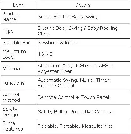 Electric Baby Swing 5 Speed Bluetooth Music Remote Control Timer Sensor Mode Foldable Mosquito Net Baby Rocking Chair Baby Bouncer for Newborn Infants 0 to 12 Months Hands Free Soothing Nursery Travel Essential