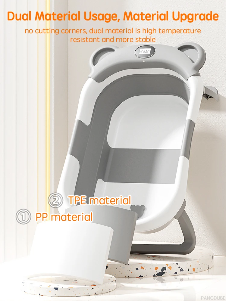 PANGDUBE Portable Foldable Baby Bathtub, Travel Bathtub for Newborn 0-36 Months, Real-Time Temp Sensor, Floating Bath Mat
