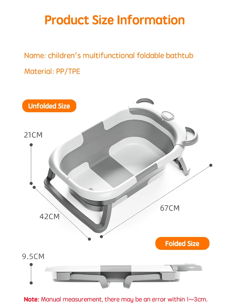 PANGDUBE Portable Foldable Baby Bathtub, Travel Bathtub for Newborn 0-36 Months, Real-Time Temp Sensor, Floating Bath Mat