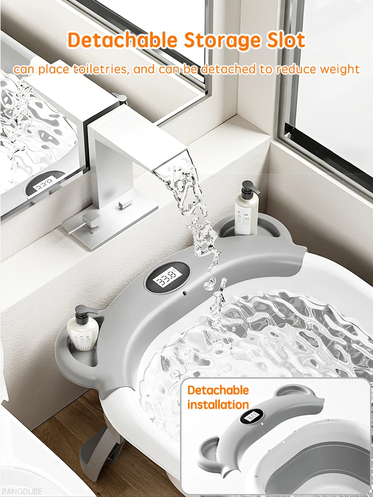 PANGDUBE Portable Foldable Baby Bathtub, Travel Bathtub for Newborn 0-36 Months, Real-Time Temp Sensor, Floating Bath Mat