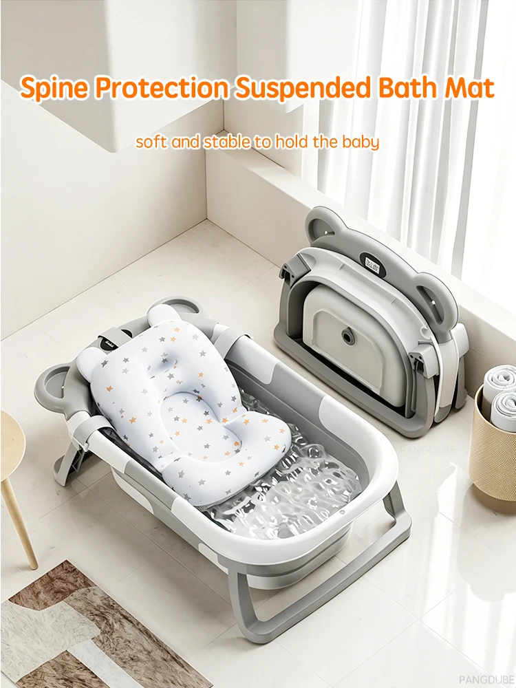 PANGDUBE Portable Foldable Baby Bathtub, Travel Bathtub for Newborn 0-36 Months, Real-Time Temp Sensor, Floating Bath Mat