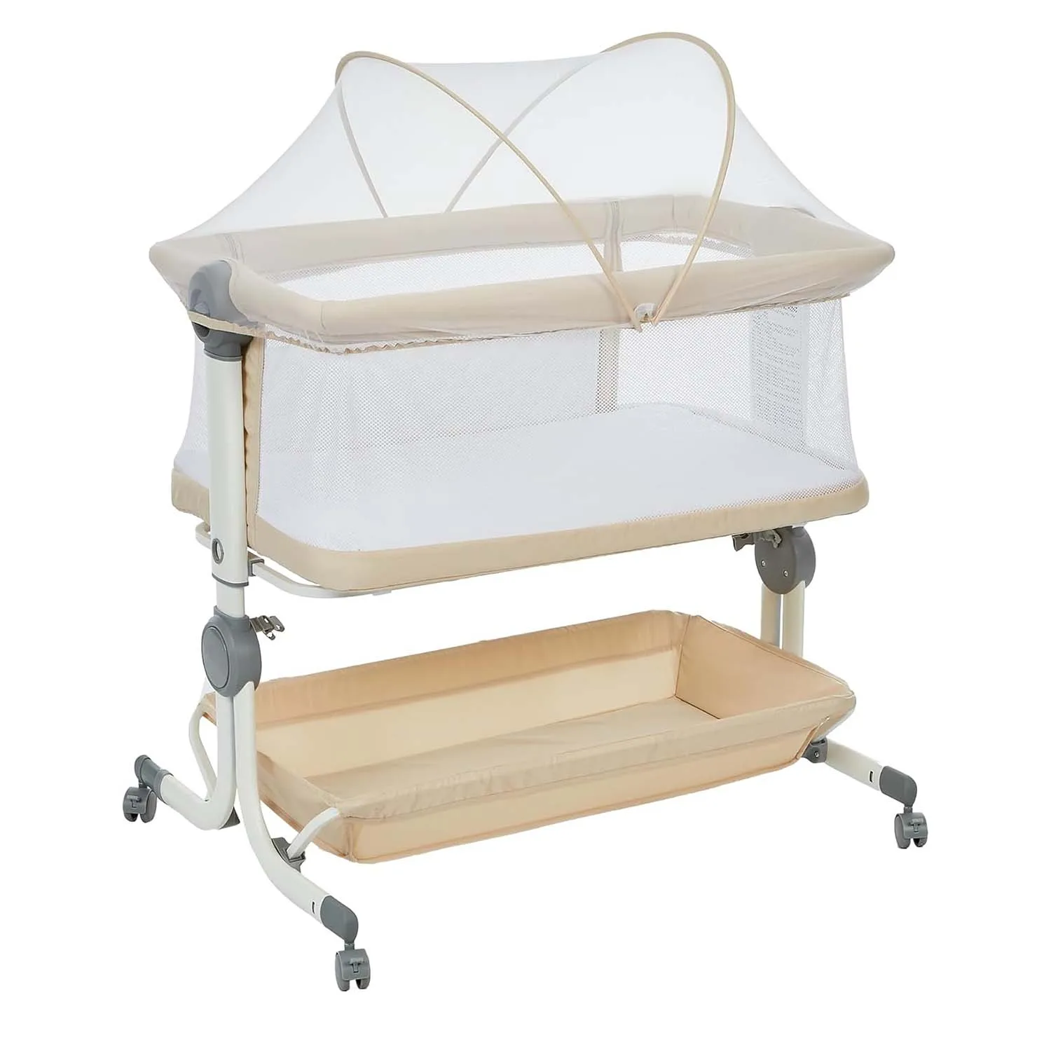 Baby Crib 3 in 1 Baby Bed Bedside Crib Baby Playpen 0-3 years child multi-function folding and lifting With Mosquito Net & Wheel