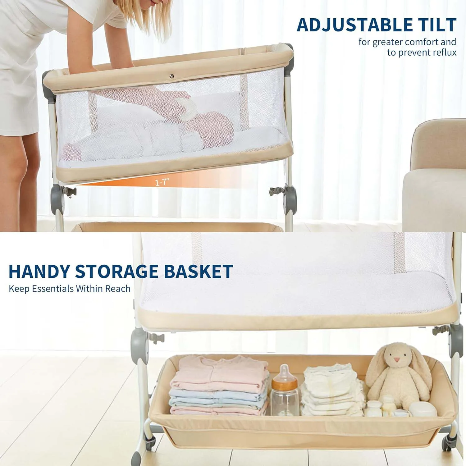 Baby Crib 3 in 1 Baby Bed Bedside Crib Baby Playpen 0-3 years child multi-function folding and lifting With Mosquito Net & Wheel