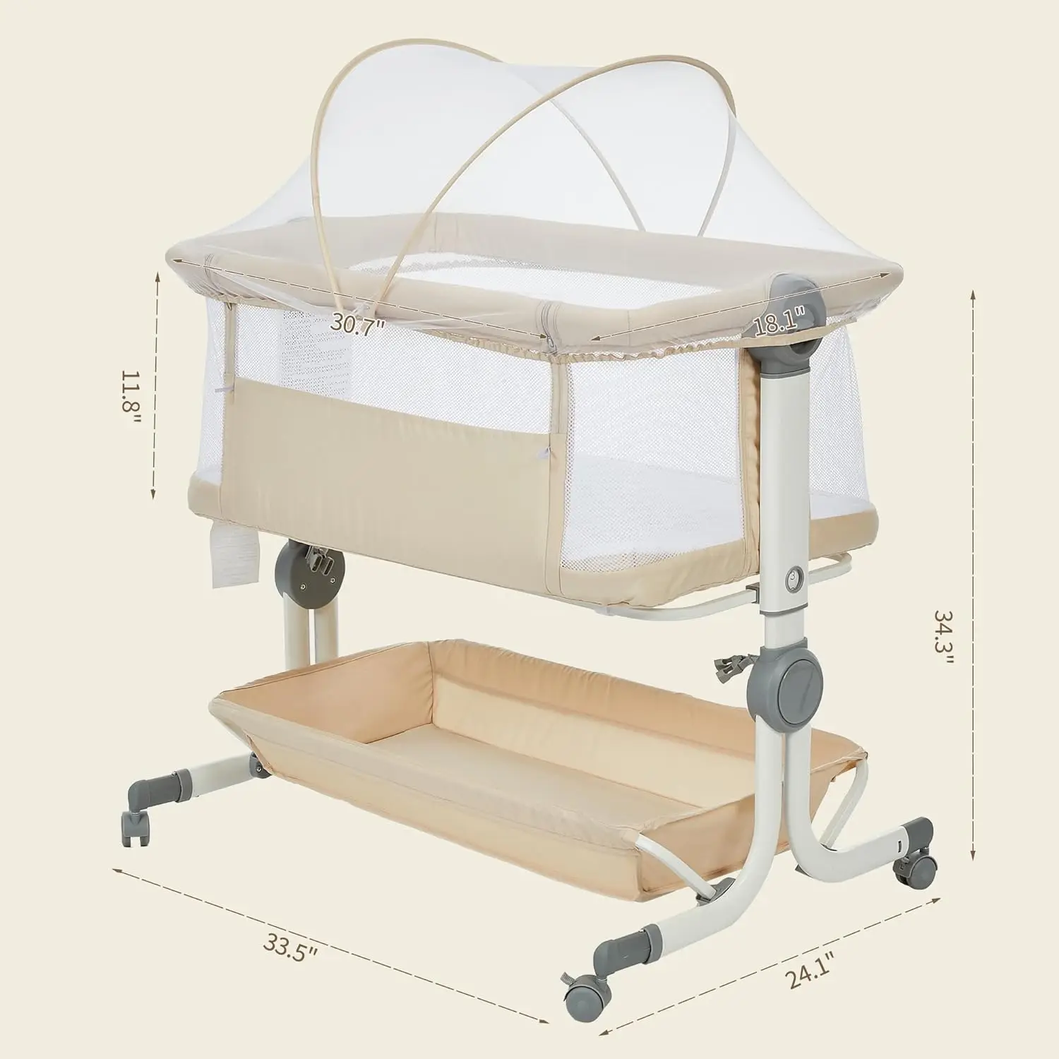 Baby Crib 3 in 1 Baby Bed Bedside Crib Baby Playpen 0-3 years child multi-function folding and lifting With Mosquito Net & Wheel