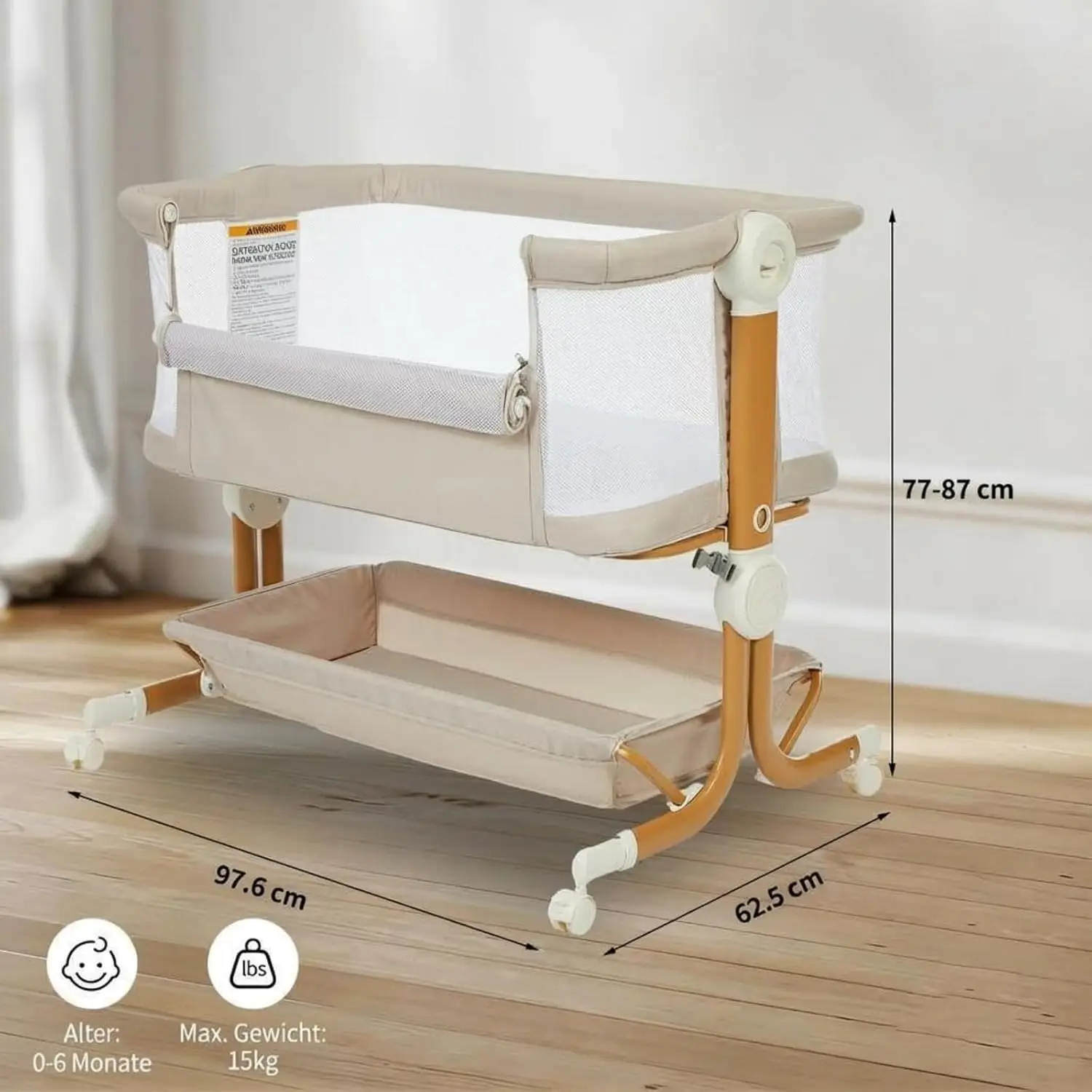 Baby Crib 3 in 1 Baby Bed Bedside Crib Baby Playpen 0-3 years child multi-function folding and lifting With Mosquito Net & Wheel