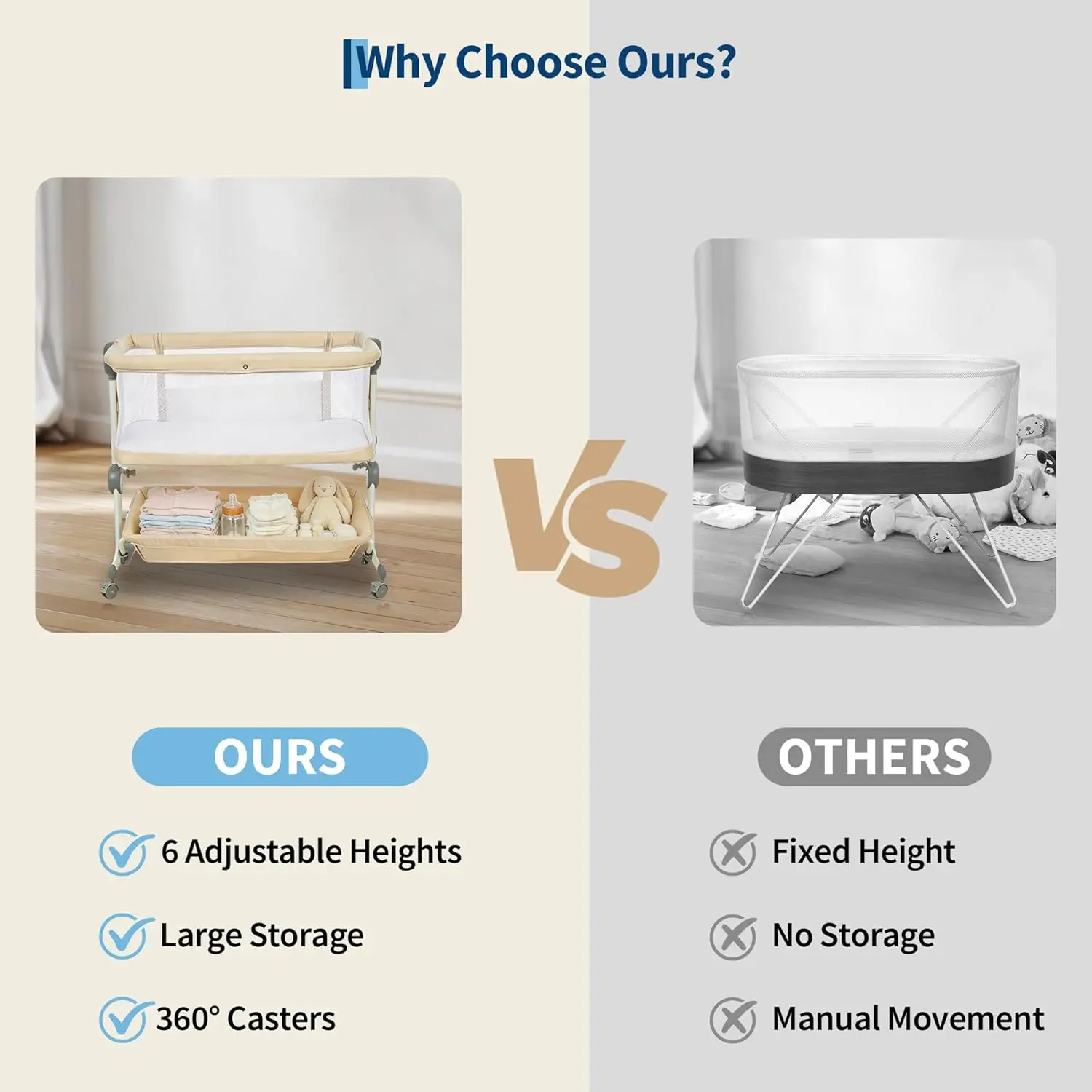 Baby Crib 3 in 1 Baby Bed Bedside Crib Baby Playpen 0-3 years child multi-function folding and lifting With Mosquito Net & Wheel