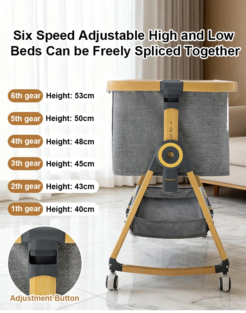 2026 Elegant Foldable Baby Crib, Multi‑Functional Height Adjustable Movable Bedside Swing Cradle, Portable Infant Sleeping Bed for Newborn Home & Travel Use