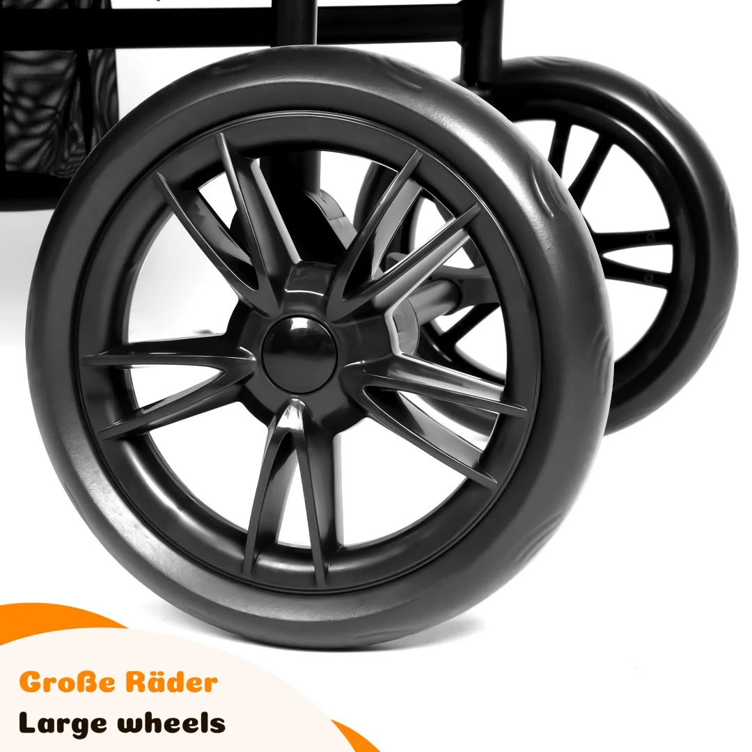 Stroller for 2 Children, Foldable Stroller with 2 High Seats with 8-Point Harnesses and Adjustable Canopy, with Sunshade, 5-Point Harness, 600D Oxford Cloth and Breathable Elastic Band, Perfect for Garden, Camping, Grocery Cart. Black.