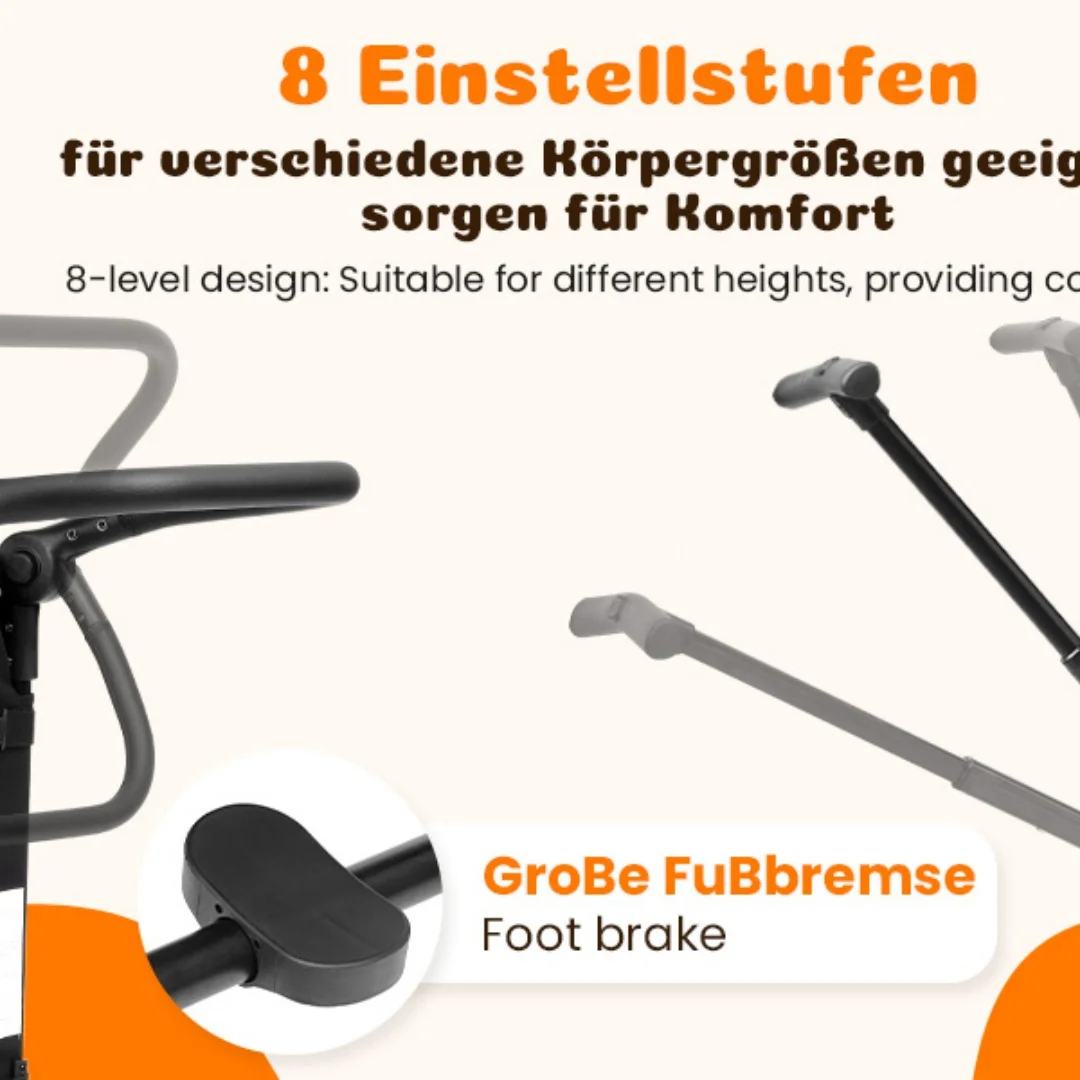 Stroller for 2 Children, Foldable Stroller with 2 High Seats with 8-Point Harnesses and Adjustable Canopy, with Sunshade, 5-Point Harness, 600D Oxford Cloth and Breathable Elastic Band, Perfect for Garden, Camping, Grocery Cart. Black.