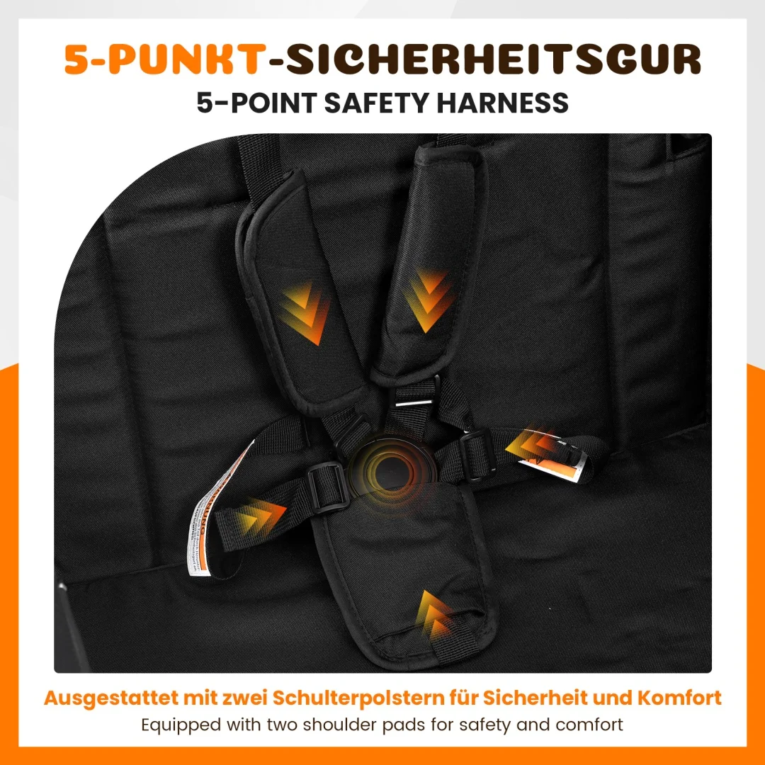Stroller for 2 Children, Foldable Stroller with 2 High Seats with 8-Point Harnesses and Adjustable Canopy, with Sunshade, 5-Point Harness, 600D Oxford Cloth and Breathable Elastic Band, Perfect for Garden, Camping, Grocery Cart. Black.