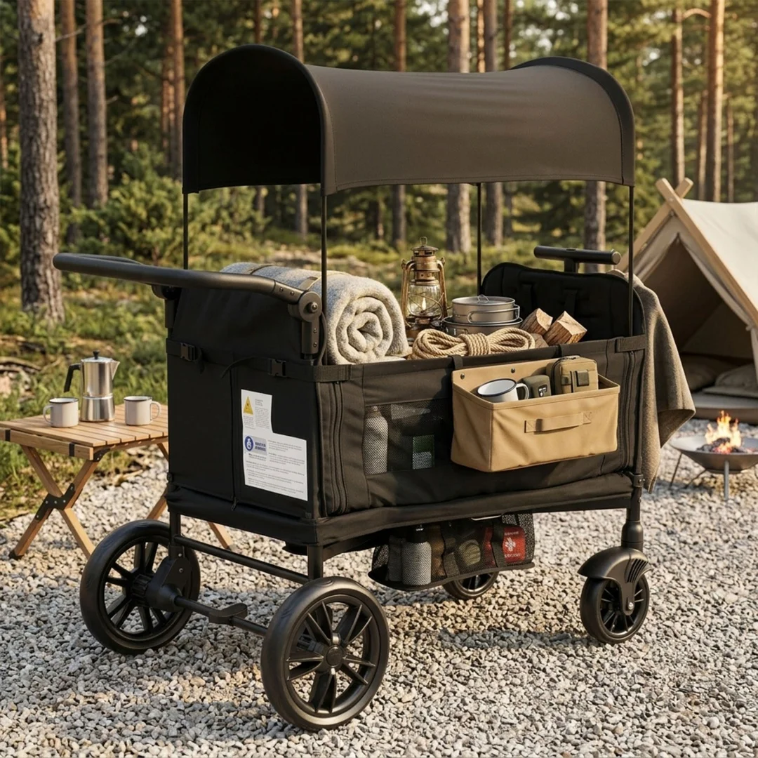 Stroller for 2 Children, Foldable Stroller with 2 High Seats with 8-Point Harnesses and Adjustable Canopy, with Sunshade, 5-Point Harness, 600D Oxford Cloth and Breathable Elastic Band, Perfect for Garden, Camping, Grocery Cart. Black.