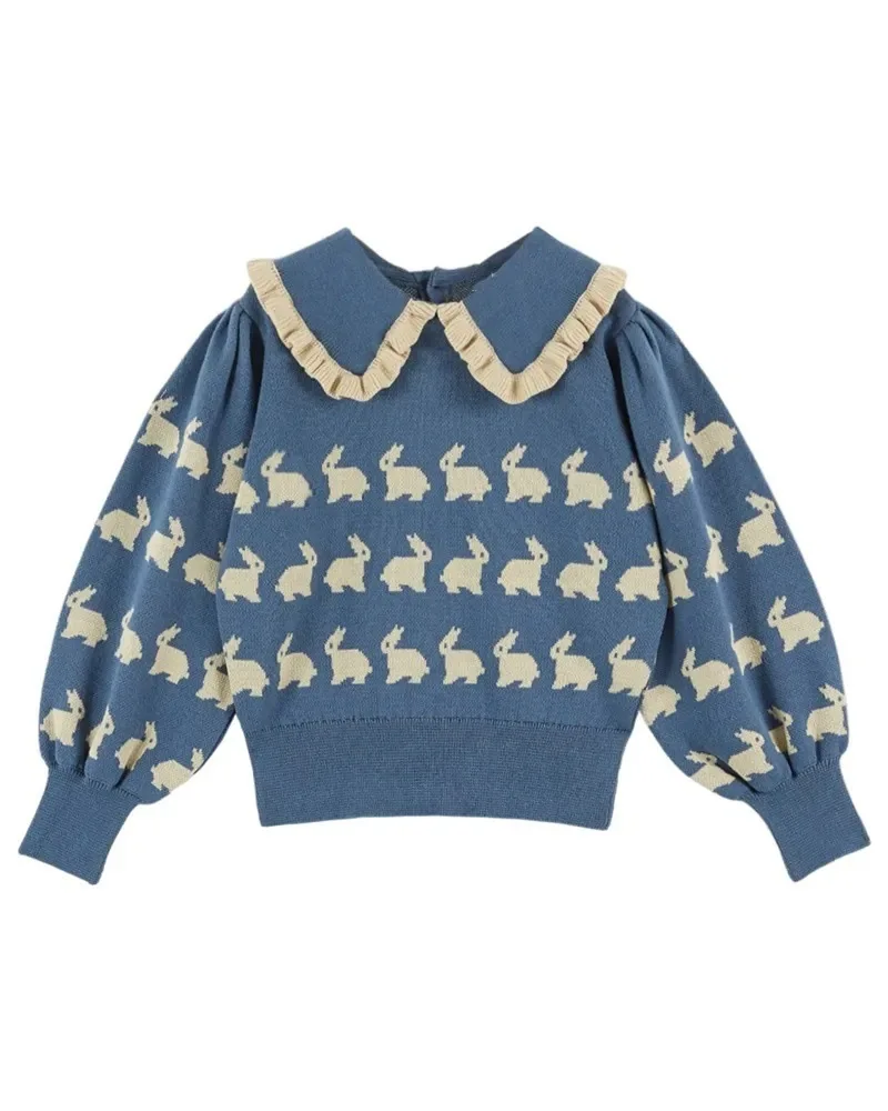 2026 Fall/Winter New Girls' Sweater Cute Rabbit Versatile Printed Knitted Sweater Children's Western-style Long-Sleeved Top