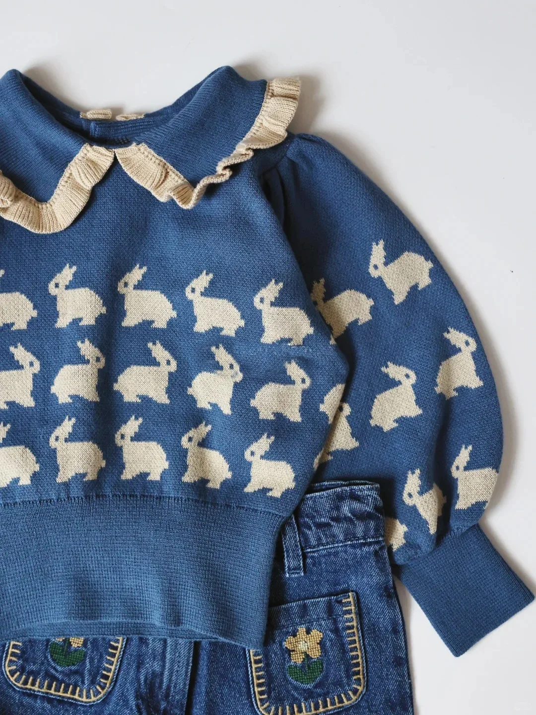 2026 Fall/Winter New Girls' Sweater Cute Rabbit Versatile Printed Knitted Sweater Children's Western-style Long-Sleeved Top