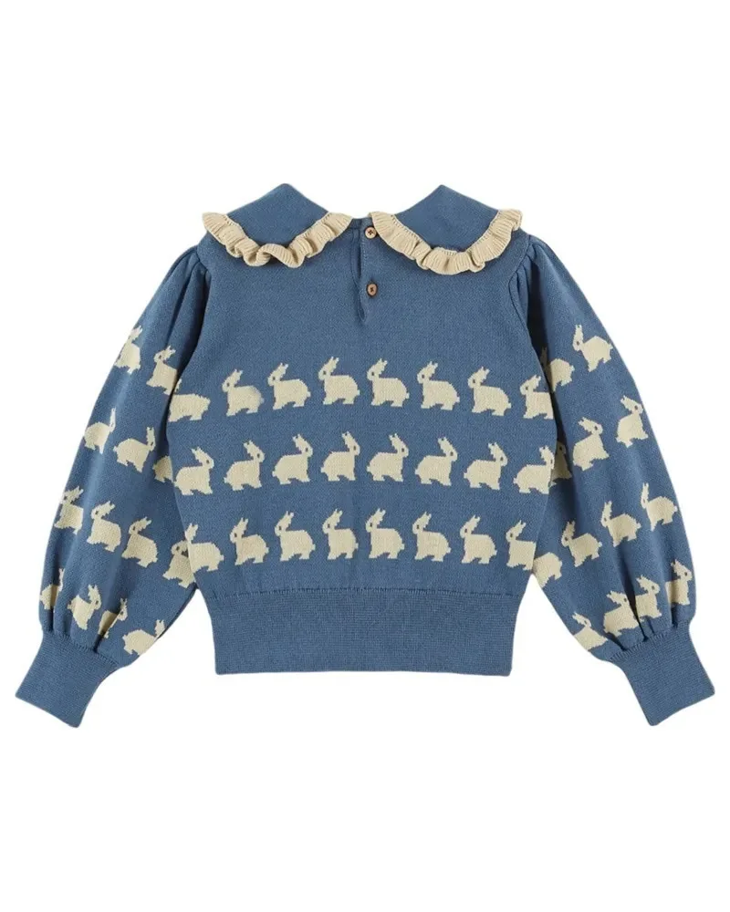 2026 Fall/Winter New Girls' Sweater Cute Rabbit Versatile Printed Knitted Sweater Children's Western-style Long-Sleeved Top