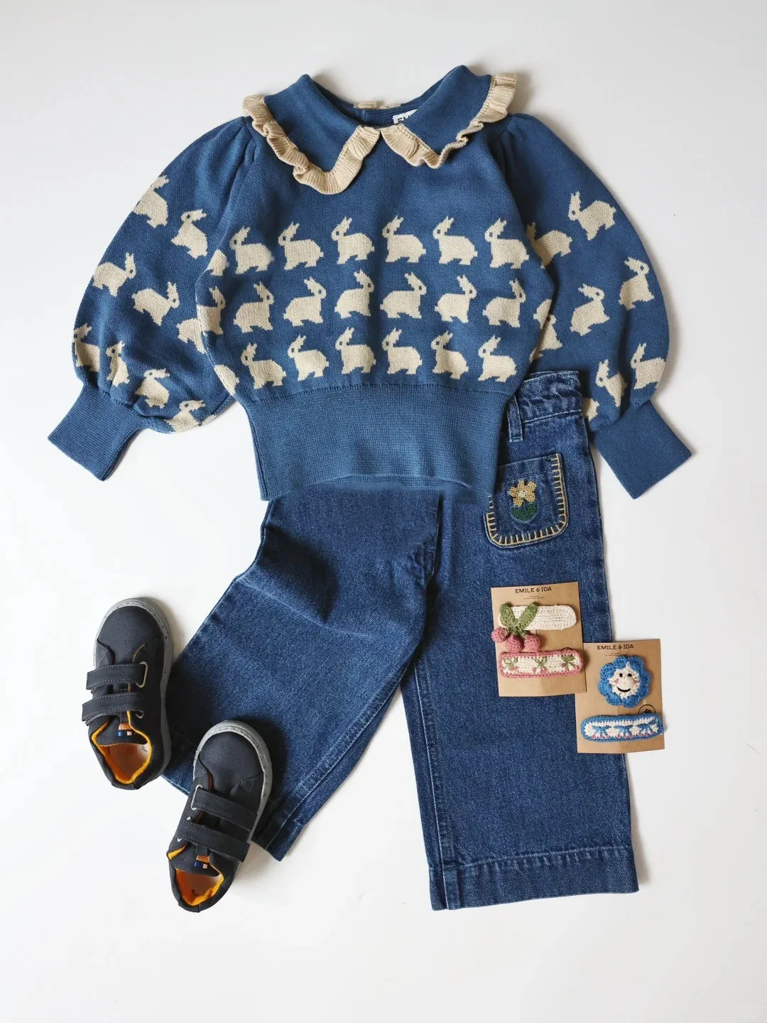 2026 Fall/Winter New Girls' Sweater Cute Rabbit Versatile Printed Knitted Sweater Children's Western-style Long-Sleeved Top