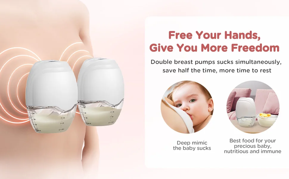 Wearable Breast Pump, Hands-Free, with Longer Battery Life & LED Display, Leakproof Design, Portable Electric Breast Pump with 3 Modes & 12 Levels & Low Noise, Portable Breastfeeding Device with Carrying Case.