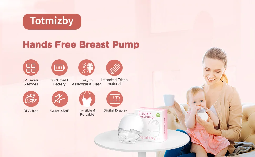 Wearable Breast Pump, Hands-Free, with Longer Battery Life & LED Display, Leakproof Design, Portable Electric Breast Pump with 3 Modes & 12 Levels & Low Noise, Portable Breastfeeding Device with Carrying Case.