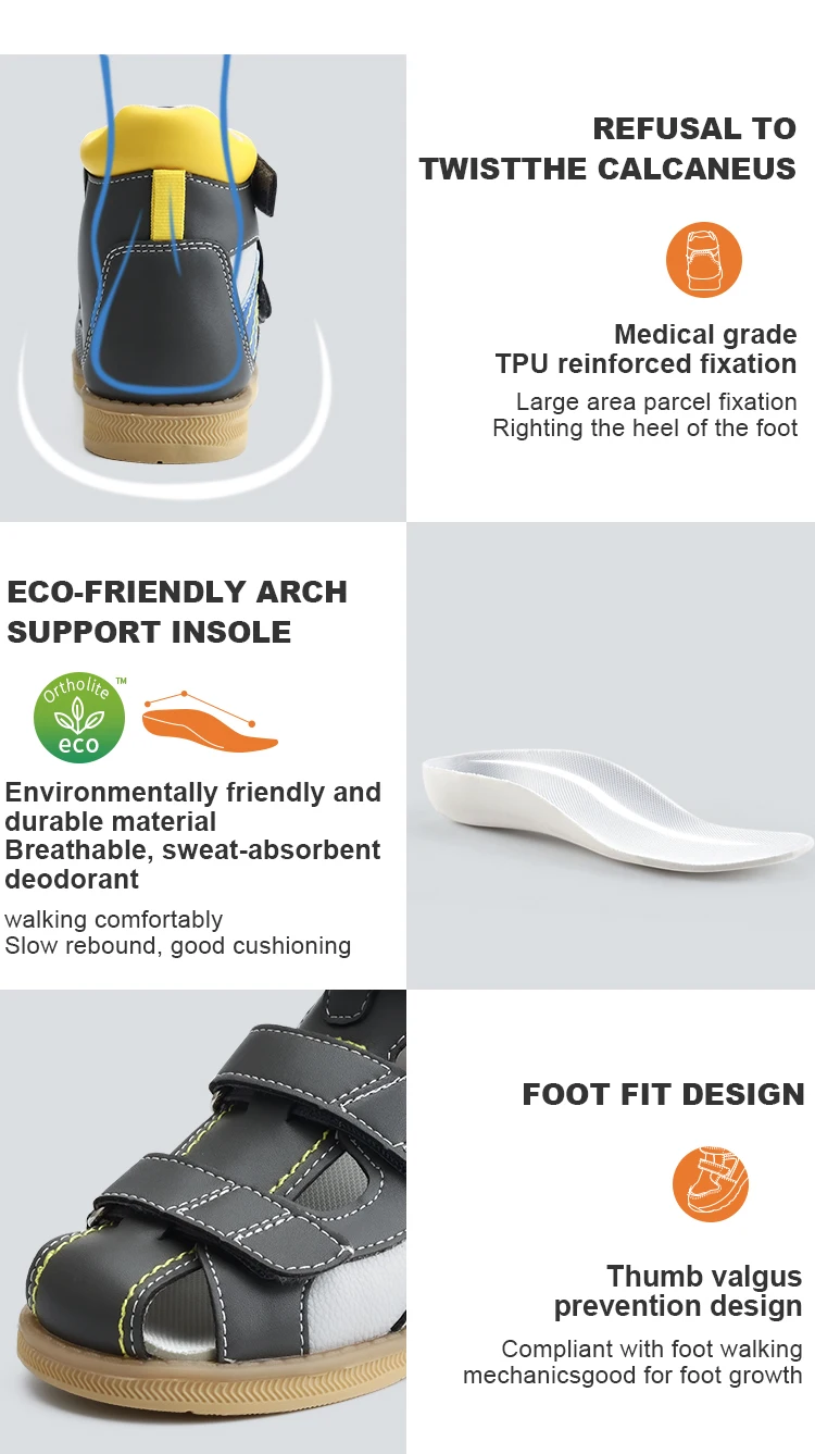 Princepard Orthopedic Kids Sandals Boys Children Summer Corrective Shoes Flat Feet Clubfoot Footwear with Arch Support