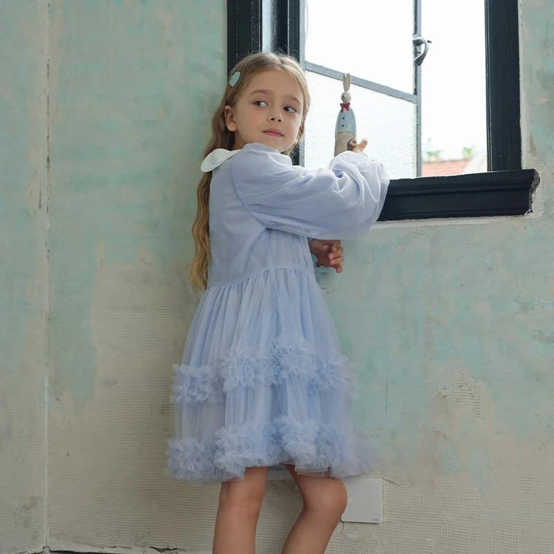 Dave Bella Children's Princess Dress Spring Sweet Cute Cherry Print Striped Long Sleeve Cotton Girls Baby Dress Party DK1250369