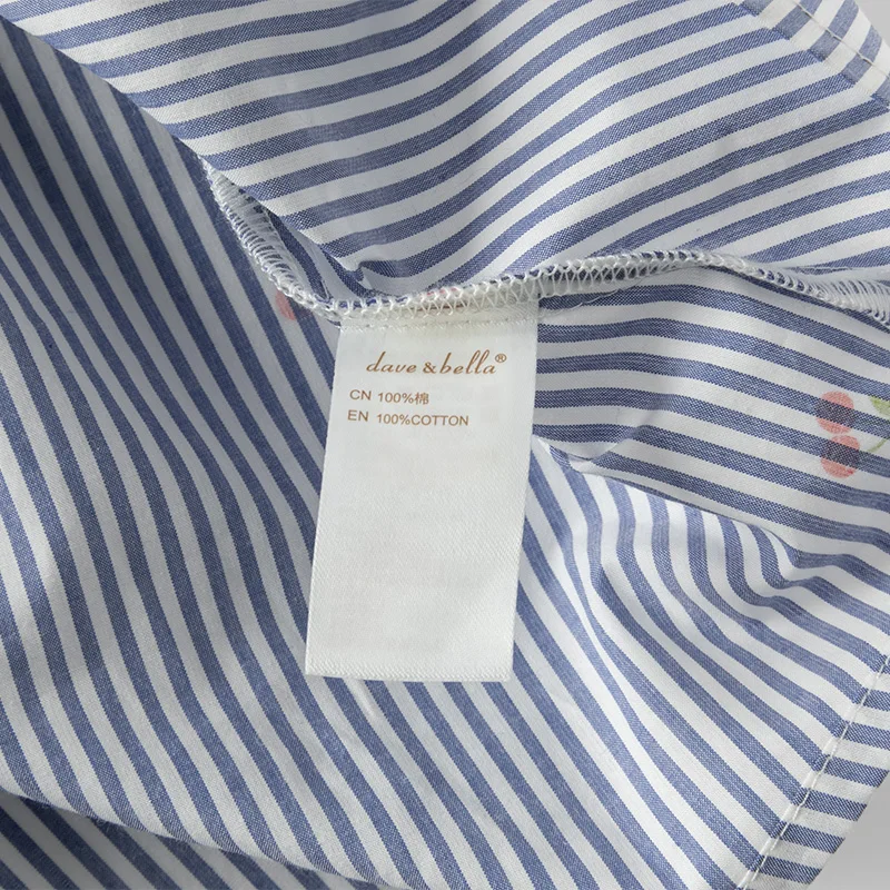 Dave Bella Children's Princess Dress Spring Sweet Cute Cherry Print Striped Long Sleeve Cotton Girls Baby Dress Party DK1250369