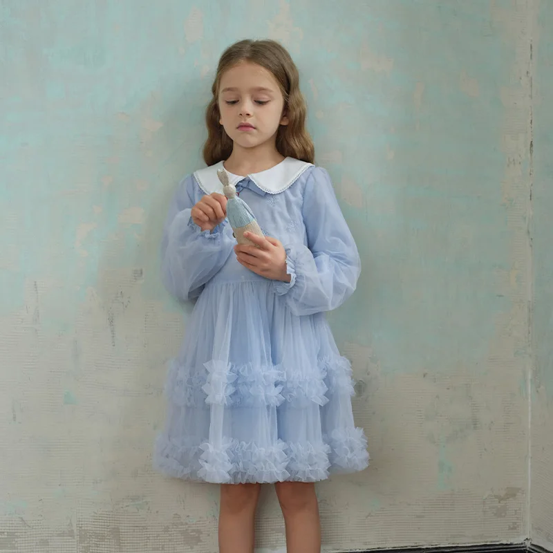 Dave Bella Children's Princess Dress Spring Sweet Cute Cherry Print Striped Long Sleeve Cotton Girls Baby Dress Party DK1250369