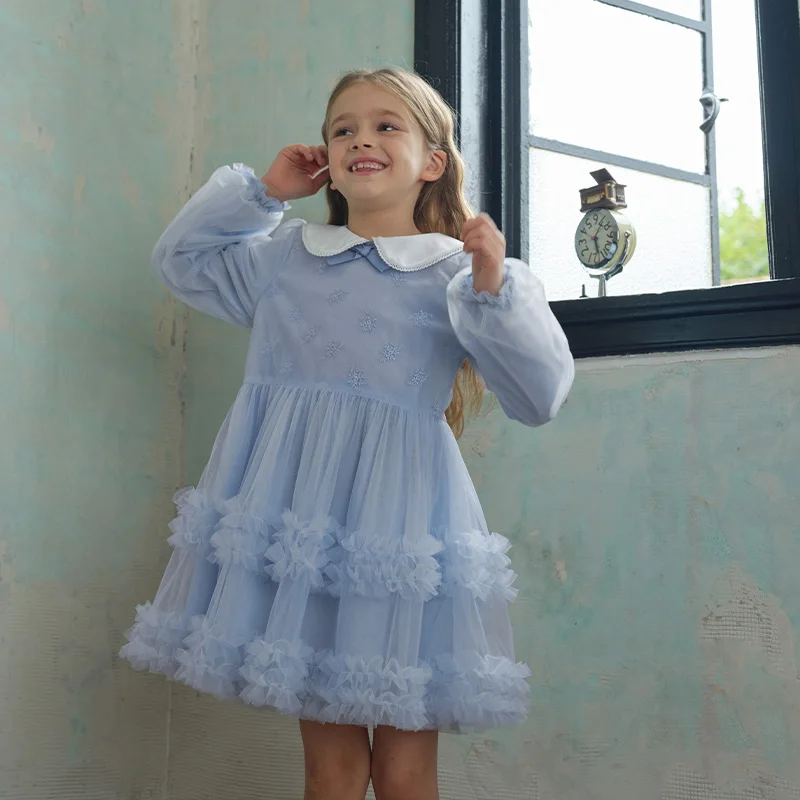 Dave Bella Children's Princess Dress Spring Sweet Cute Cherry Print Striped Long Sleeve Cotton Girls Baby Dress Party DK1250369