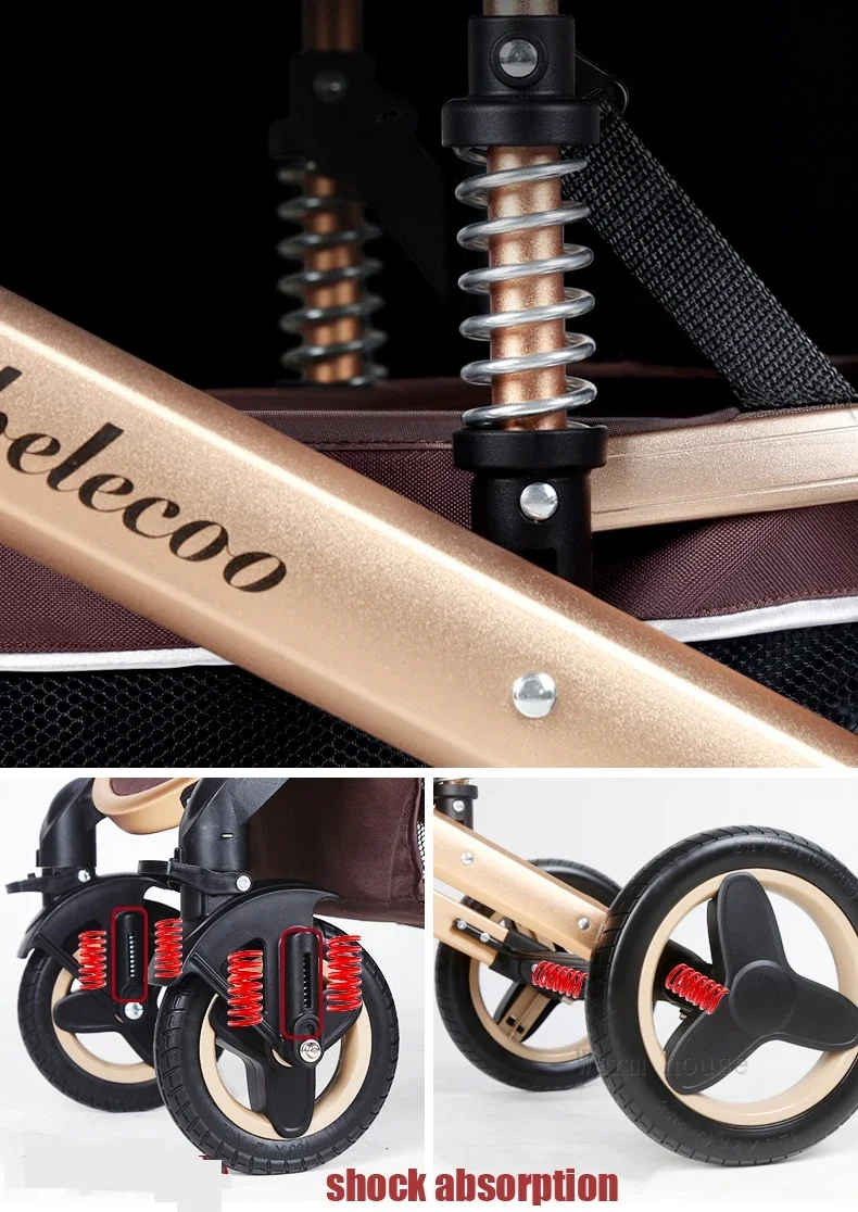 Baby Stroller 3 in 1 with Car Seat 530D Baby Carriage Removed Sleeping Basket Two-way Travel Stroller High Quality Belecoo