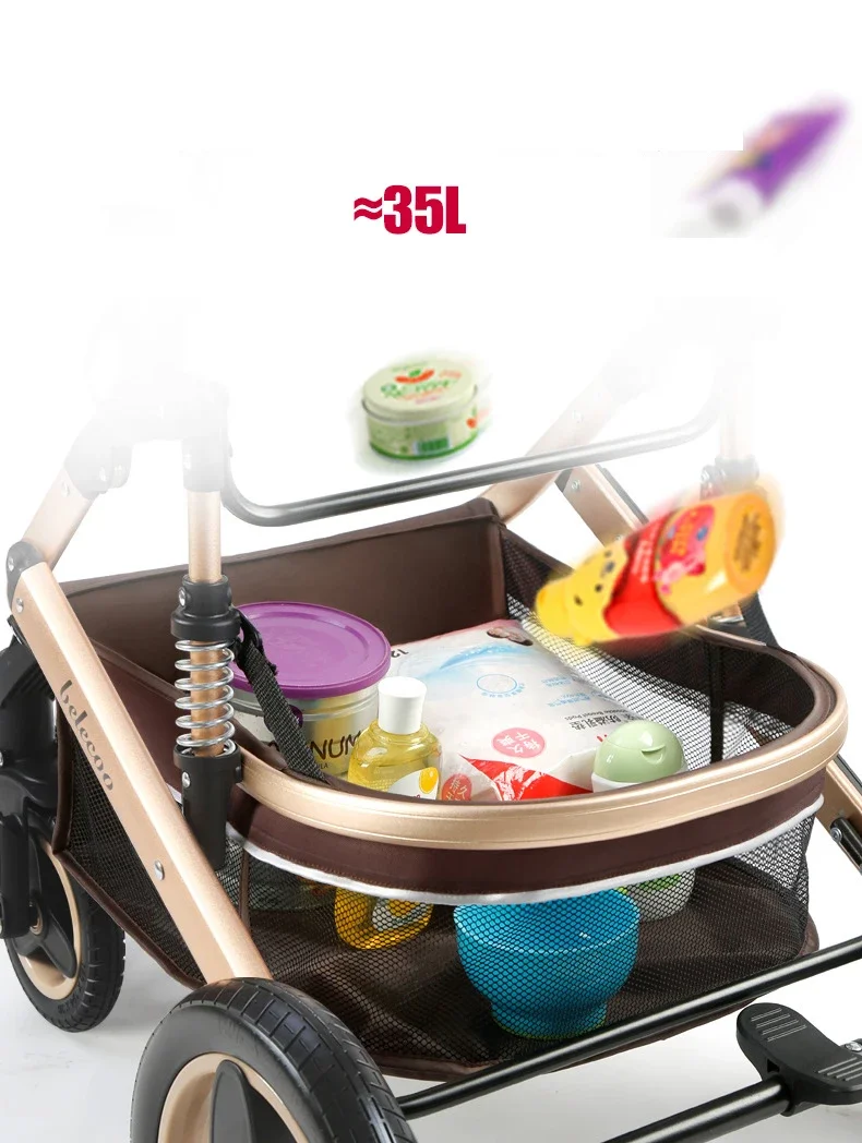 Baby Stroller 3 in 1 with Car Seat 530D Baby Carriage Removed Sleeping Basket Two-way Travel Stroller High Quality Belecoo