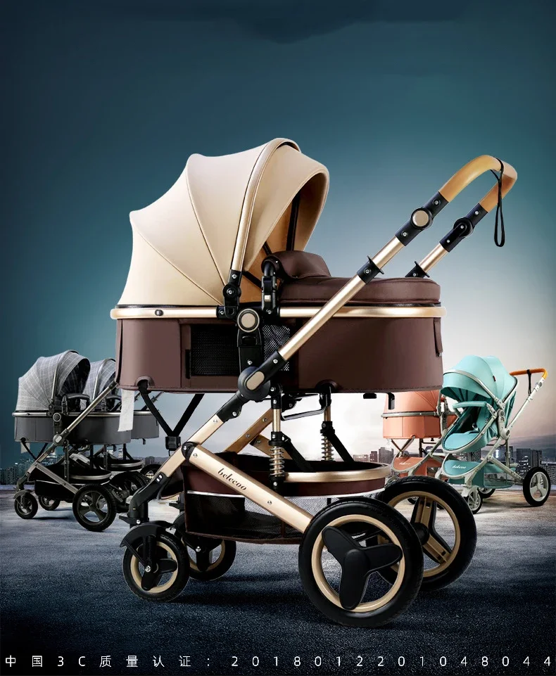 Baby Stroller 3 in 1 with Car Seat 530D Baby Carriage Removed Sleeping Basket Two-way Travel Stroller High Quality Belecoo