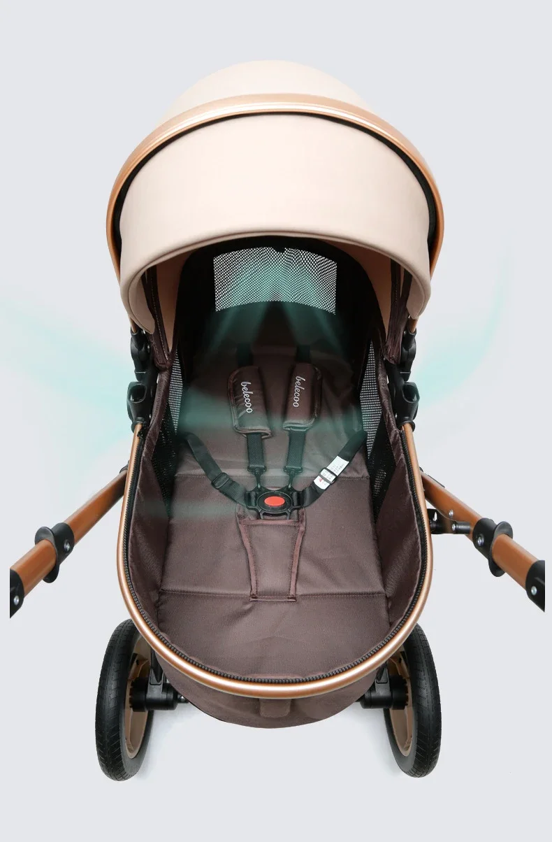 Baby Stroller 3 in 1 with Car Seat 530D Baby Carriage Removed Sleeping Basket Two-way Travel Stroller High Quality Belecoo