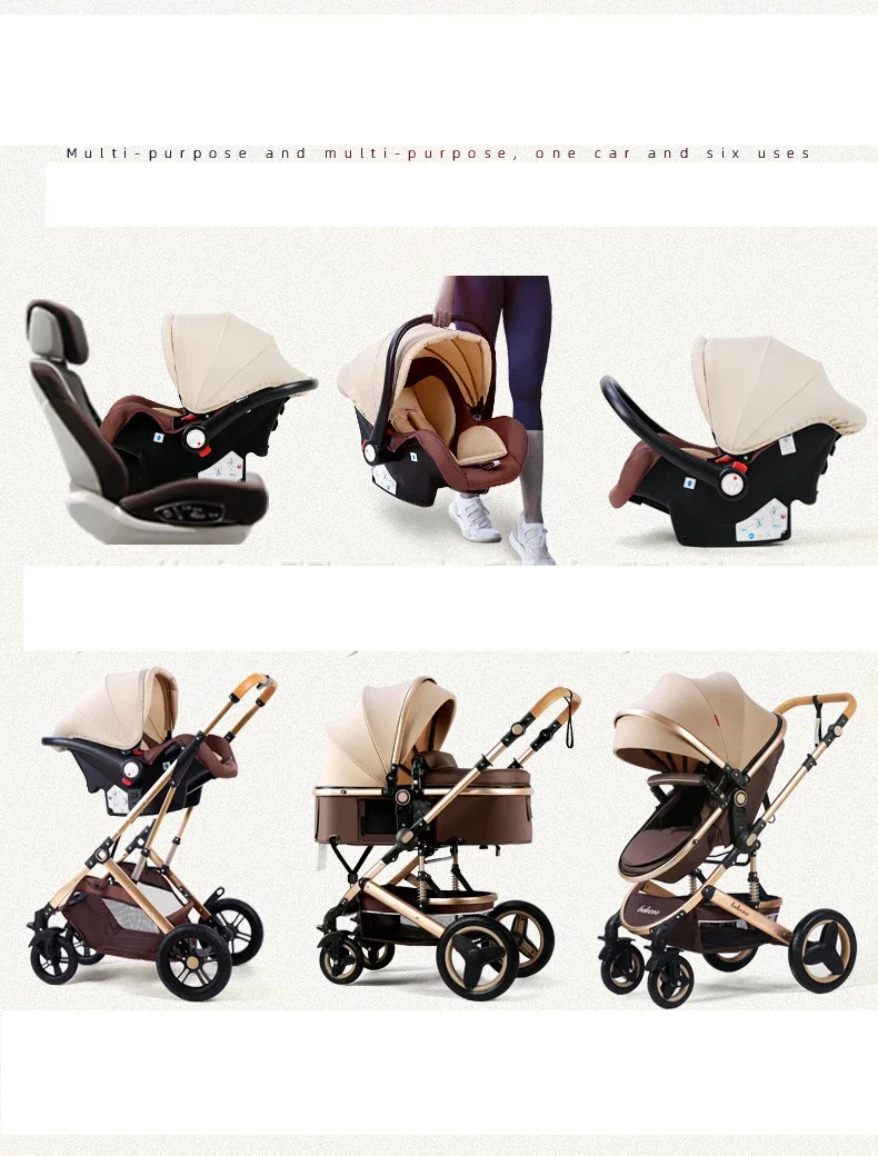 Baby Stroller 3 in 1 with Car Seat 530D Baby Carriage Removed Sleeping Basket Two-way Travel Stroller High Quality Belecoo