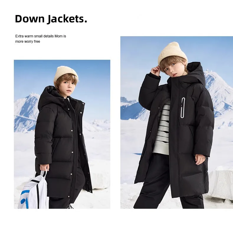 Kids Winter Down Jacket For Boy Girl Hooded Waterproof Thick Warm Teenage Girl Down Jacket 5-14 Years Kids Parka Outwear Coat