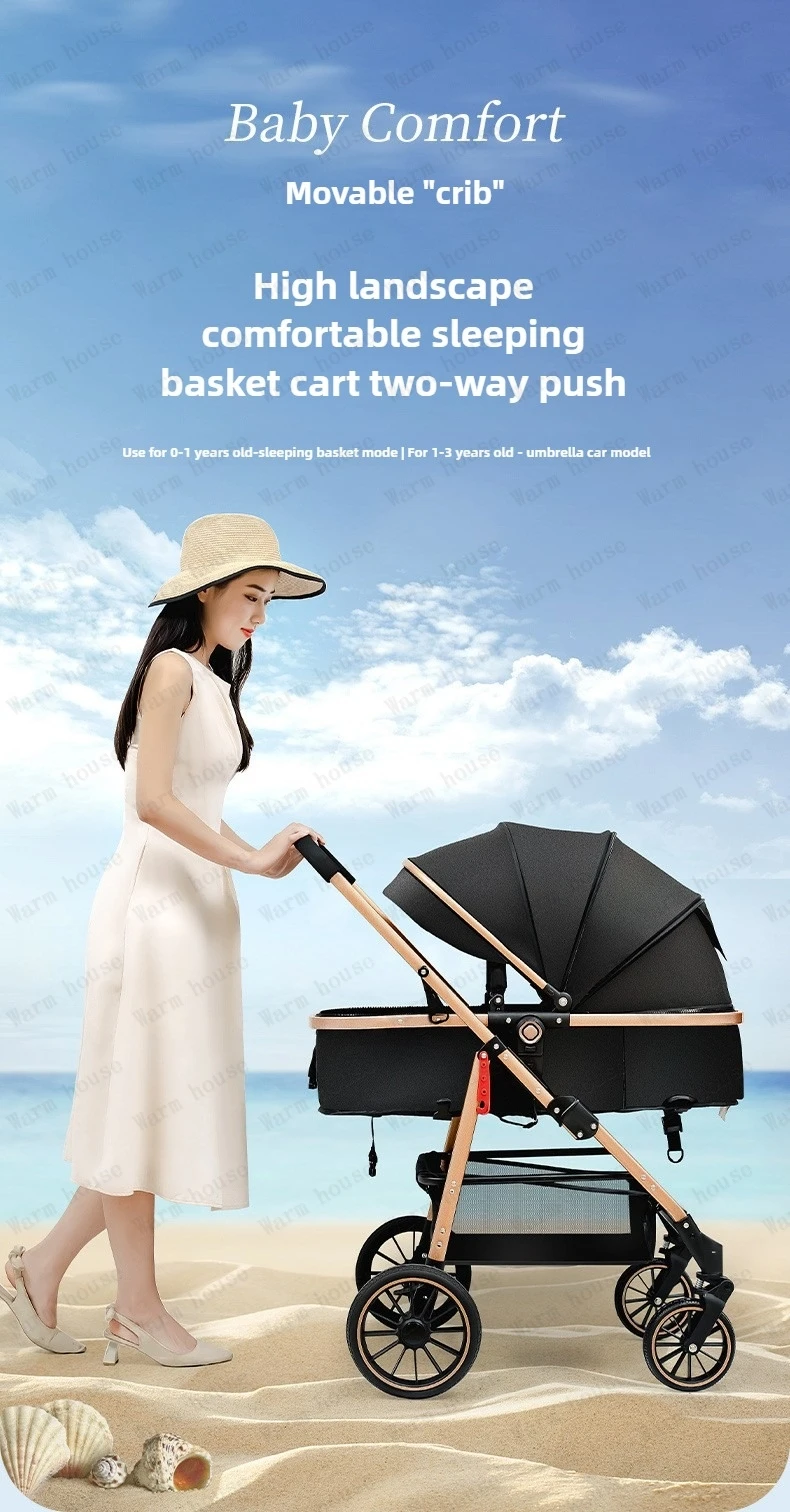 Lightweight 2in1 Baby Stroller High-view Four-wheel Baby Stroller Foldable Two-way Baby Stroller Removable Sleeping Basket