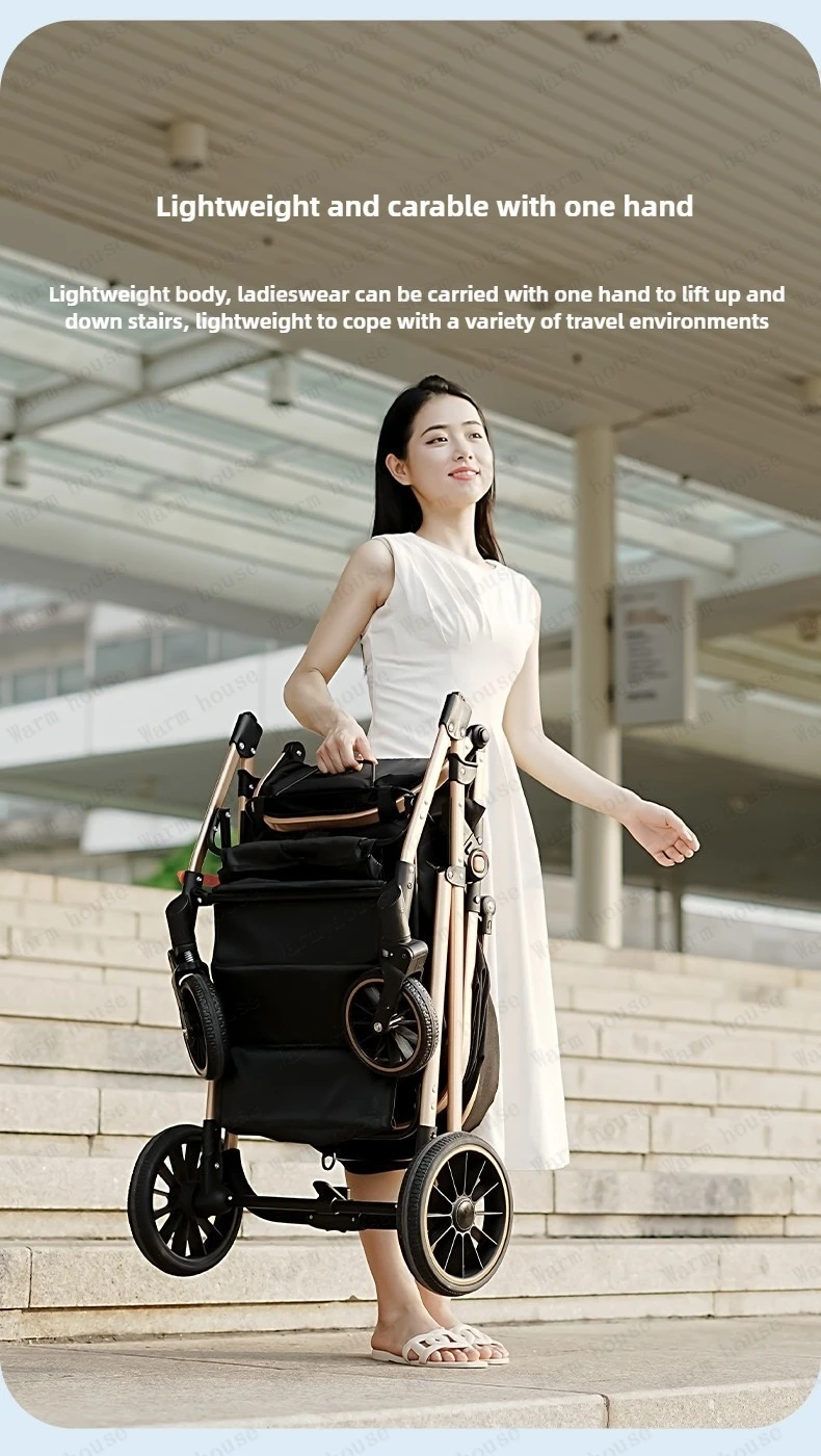 Lightweight 2in1 Baby Stroller High-view Four-wheel Baby Stroller Foldable Two-way Baby Stroller Removable Sleeping Basket