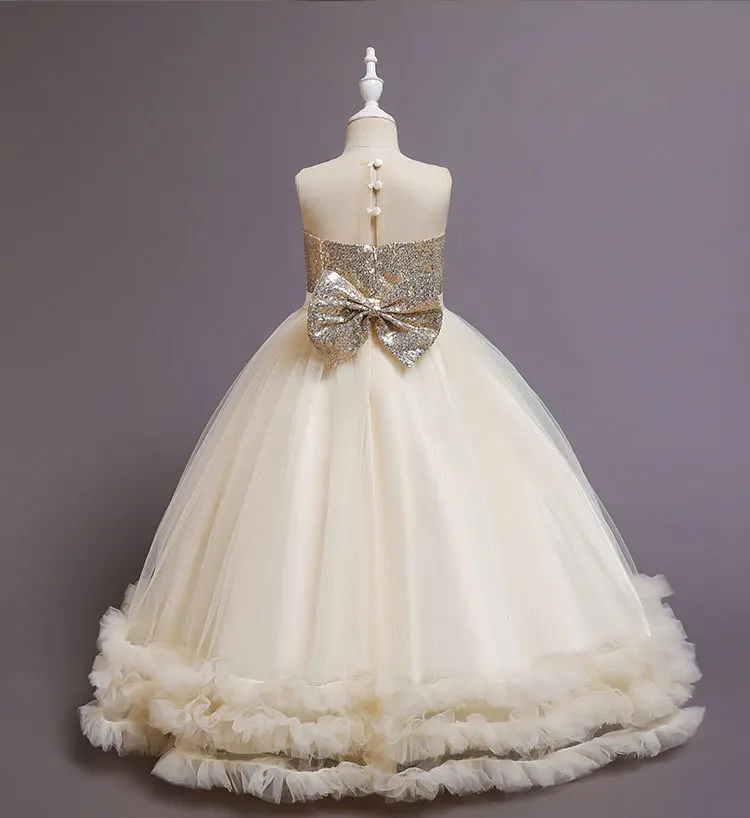 Sequined Children Elegant Dress Young Girl Long Wedding Dresses Teenager Girl's Festive Clothes From 5 to 12 Years