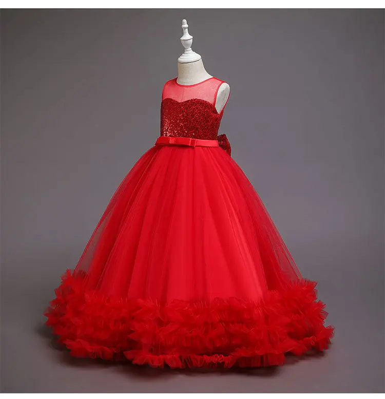 Sequined Children Elegant Dress Young Girl Long Wedding Dresses Teenager Girl's Festive Clothes From 5 to 12 Years