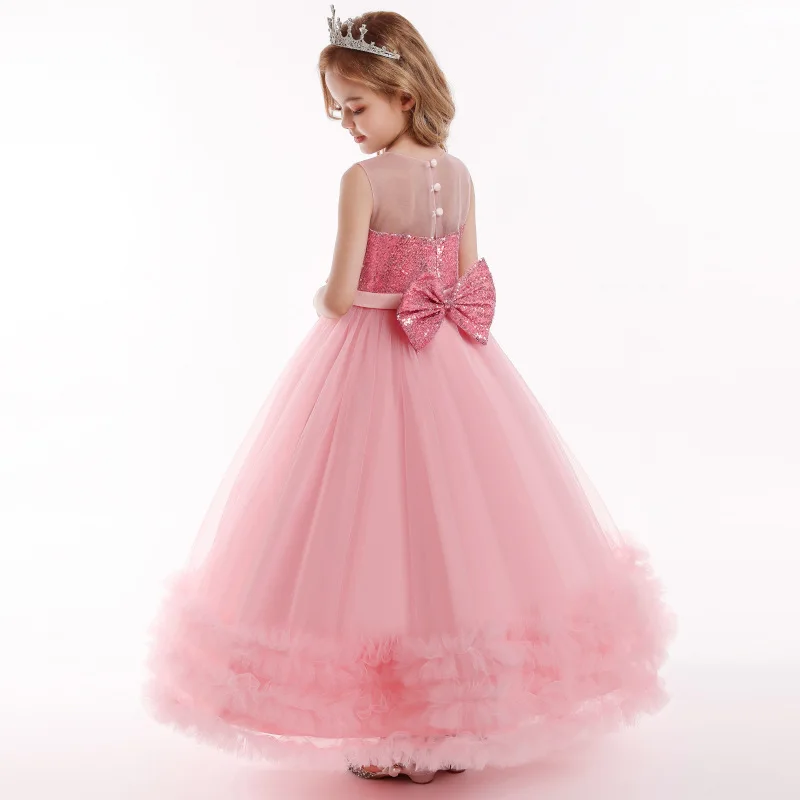 Sequined Children Elegant Dress Young Girl Long Wedding Dresses Teenager Girl's Festive Clothes From 5 to 12 Years