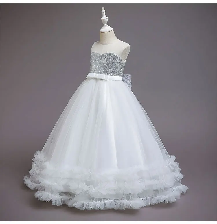 Sequined Children Elegant Dress Young Girl Long Wedding Dresses Teenager Girl's Festive Clothes From 5 to 12 Years