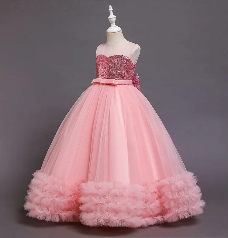Sequined Children Elegant Dress Young Girl Long Wedding Dresses Teenager Girl's Festive Clothes From 5 to 12 Years