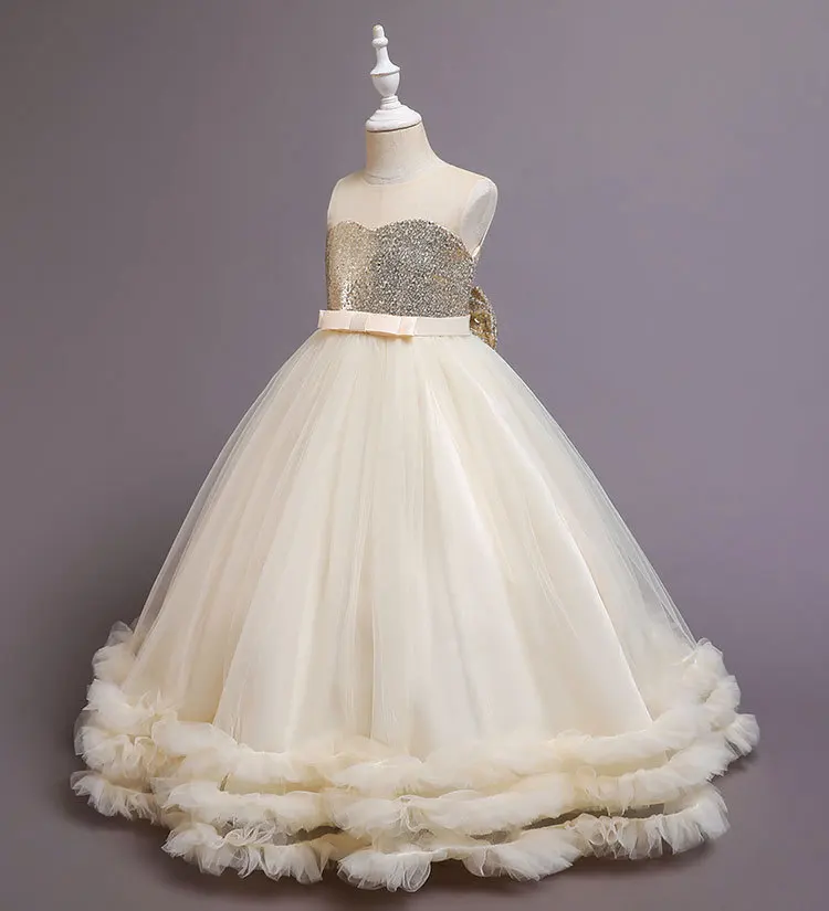 Sequined Children Elegant Dress Young Girl Long Wedding Dresses Teenager Girl's Festive Clothes From 5 to 12 Years